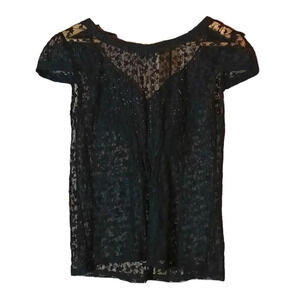 Whimsigoth floral crochet embroidered sheer Black Top boho s/m